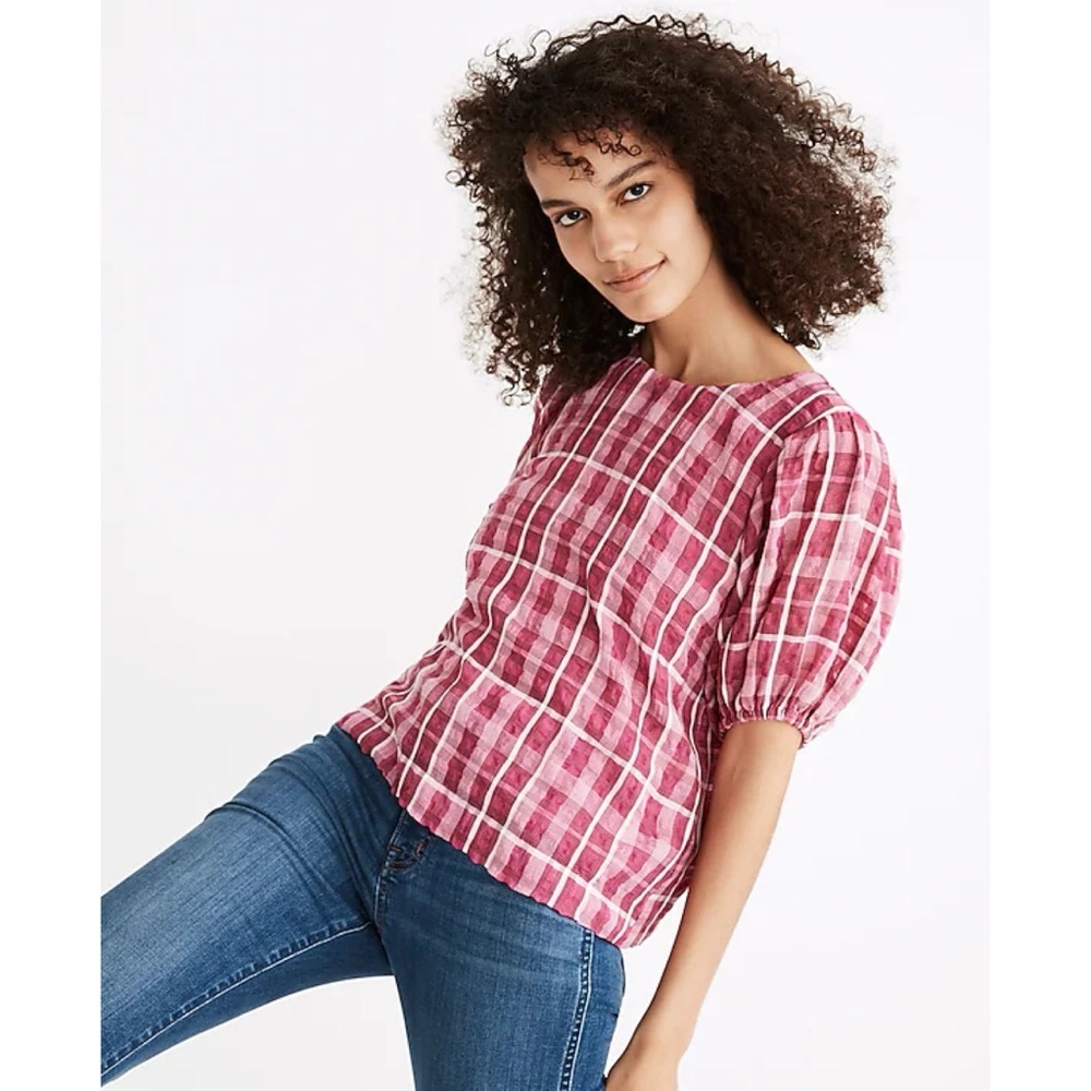 Madewell Plaid Puff Sleeve Top